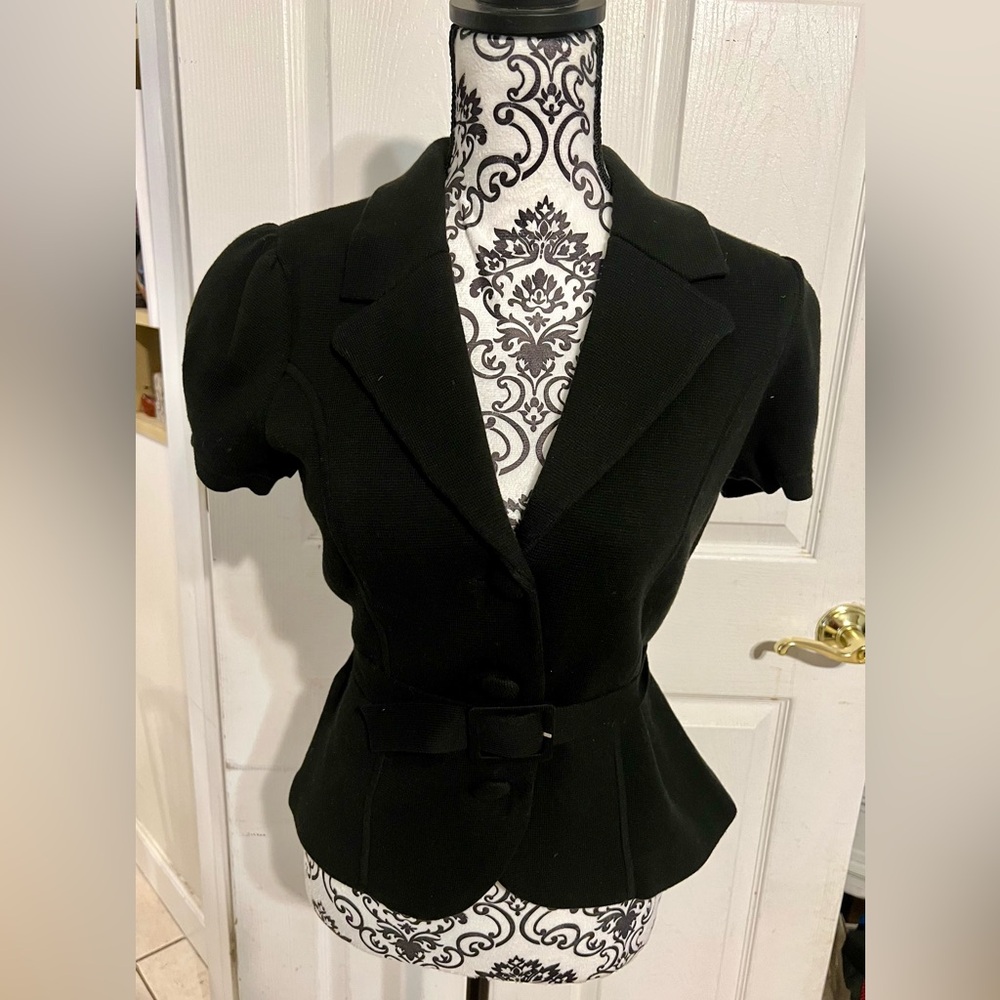 Black Anne Taylor Loft Belted Peplum Top